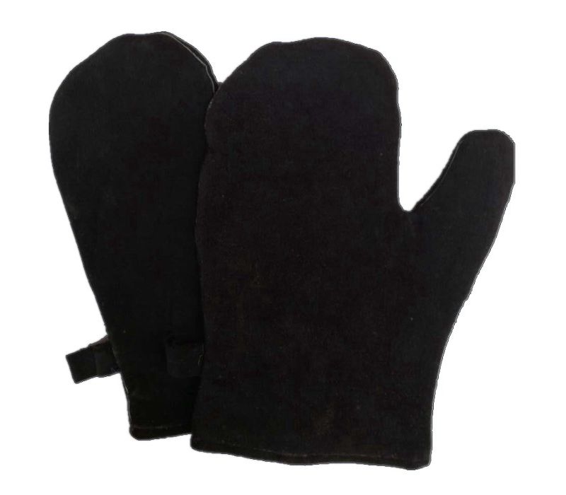 black cowhide split leather BBQ gloves