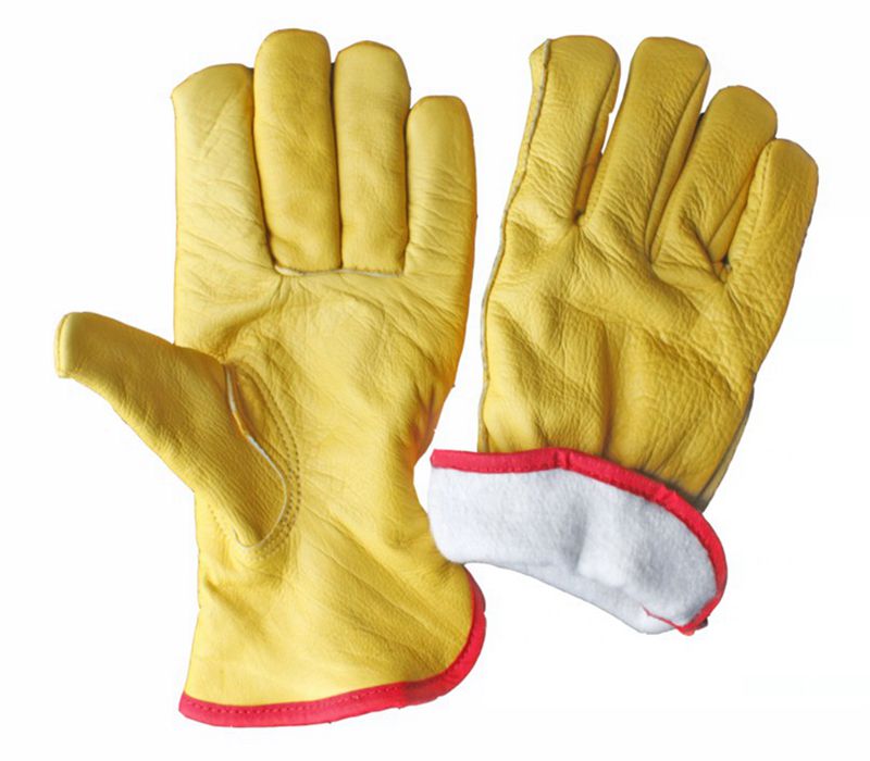 full white fleece lining leather driver gloves